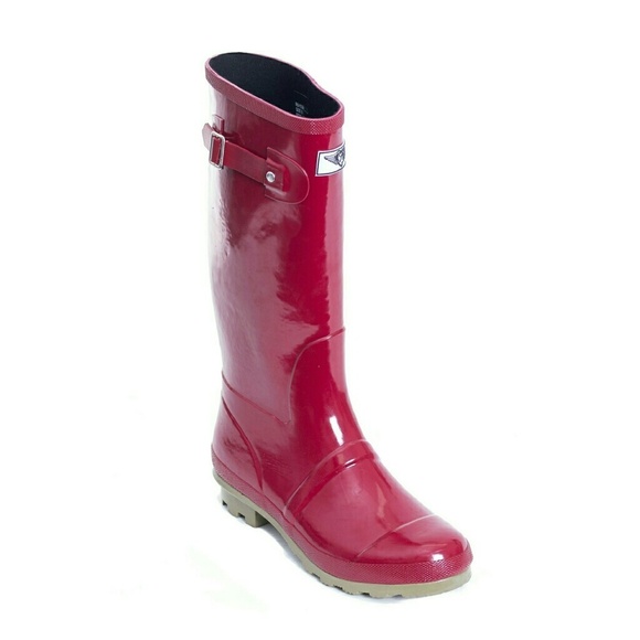 Women's Rainboots, Tall Rubber Rain Boots, RB-1536, Red - Picture 2 of 5